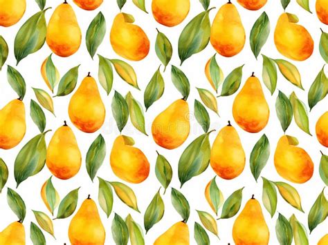 Watercolor Mango Seamless Pattern Aquarelle Yellow Tropical Fruit Cut