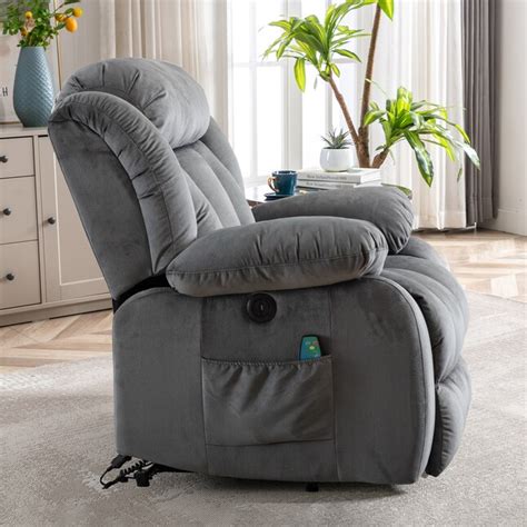 Canmov Power Lift Massage Recliner Gray Velvet Powered Reclining ...