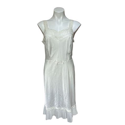 Vintage 60s Barbizon Satin Sylfaire Slip Dress White Lace Size Etsy