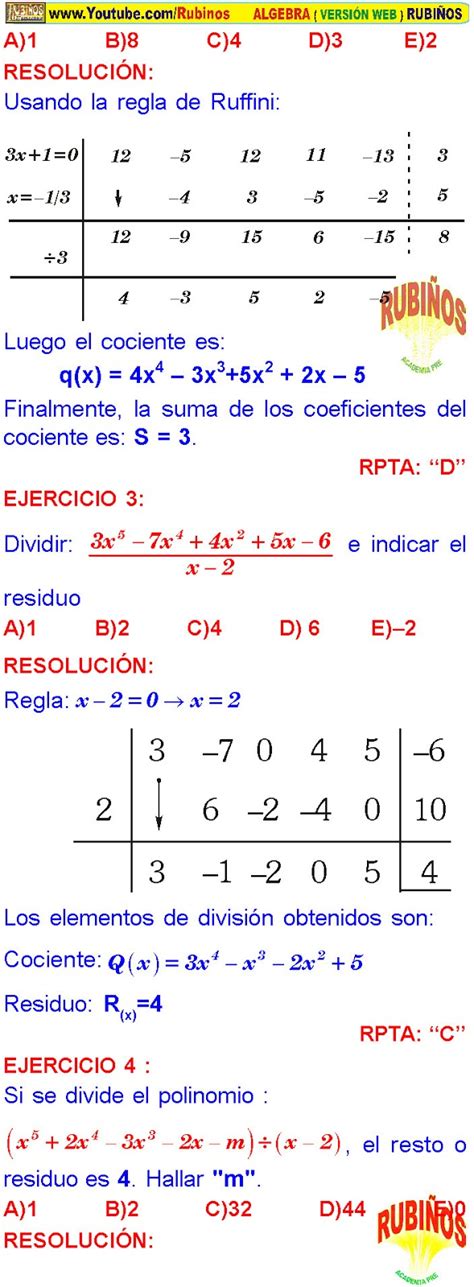 Regla De Rufini Problemas Resueltos De Division De Polinomios Pdf ...