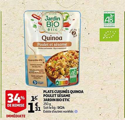 Promo Plats Cuisinés Quinoa Poulet Sésame Jardin Bio étic chez Auchan