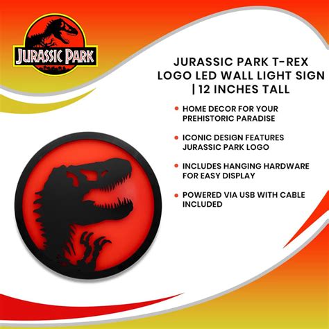 Jurassic Park T Rex Logo Led Wall Light Sign 12 Inches Tall — Metv Mall