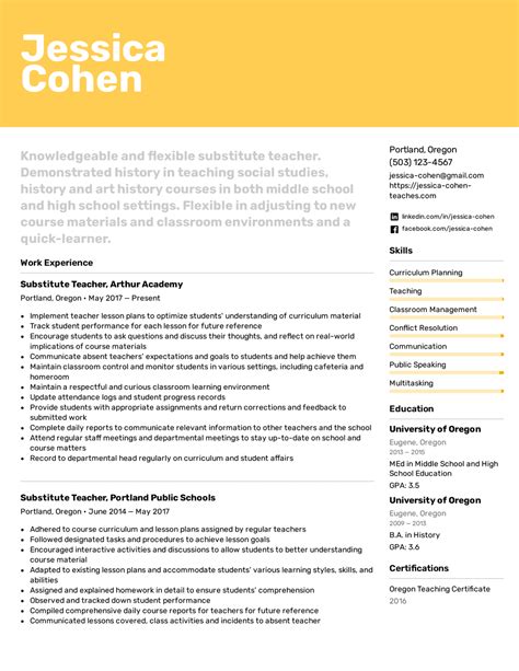 Substitute Teacher Resume Example And Writing Tips For 2022