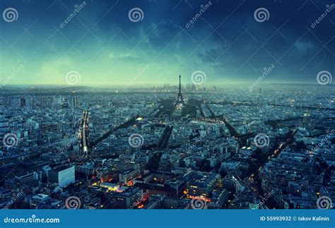 Paris skyline at sunset editorial photography. Image of european - 55993932