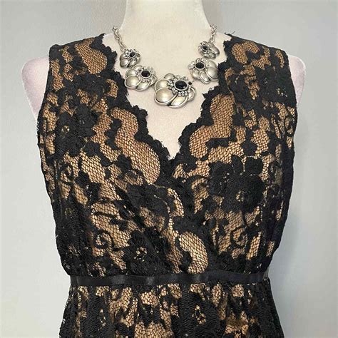 Max Studio Black Lace Nude Illusion Cocktail Dress Gem