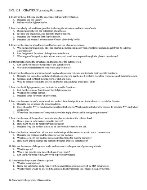 Chapter 3 Learning Outcomes Biol 114 Chapter 3 Learning Outcomes