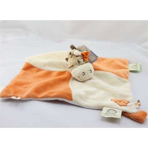 Doudou plat cheval zébre orange écru Tidou NOUKIE S