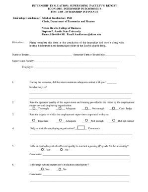 Fillable Online INTERNSHIP EVALUATION SUPERVISING FACULTY S Fax