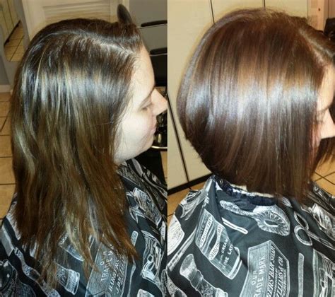 Salon Envy Before and After milk chocolate color. ..and long graduated bob. | Ange