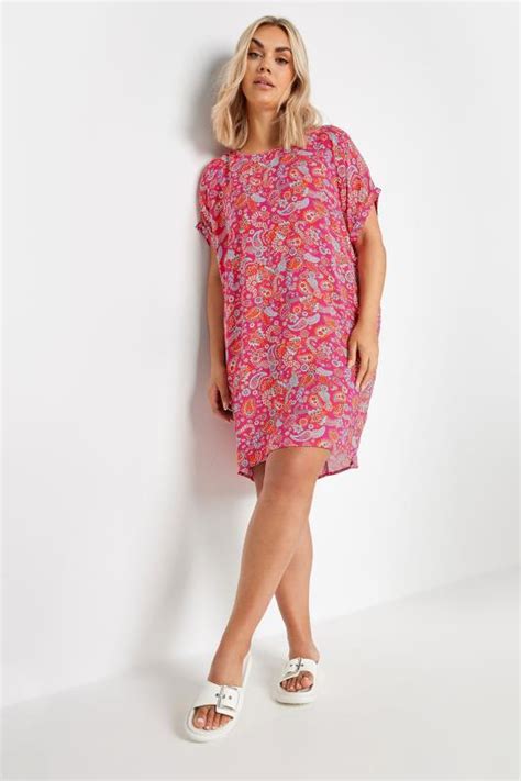 Yours Plus Size Pink Paisley Print Shift Dress Yours Clothing