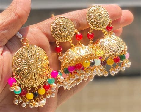 Traditional Punjabi Pearl Tika Set With Jhumki Earrings