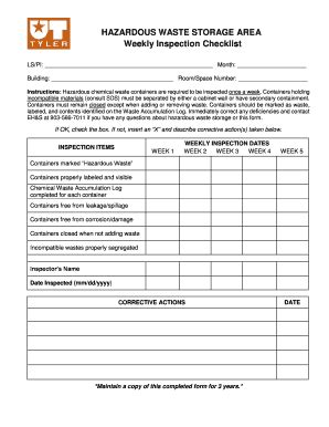 Hazardous Waste Container Storage Area Inspection Checklist | Dandk ...