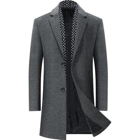 Manteau Homme En Laine Dhiver Longue Avec Une Charpe Amovible Coat