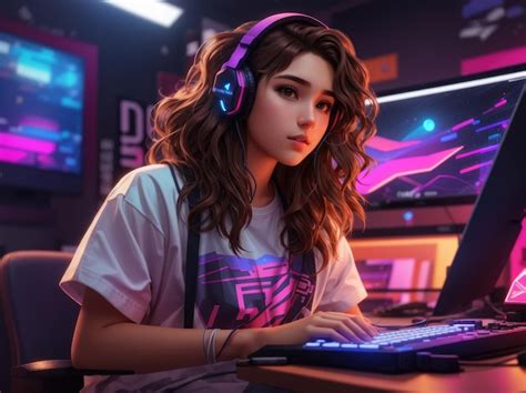 Premium AI Image | girl playing a video game while wearing headphones