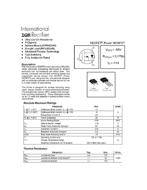 Irfu Npbf Datasheet Pages Irf Hexfet Power Mosfet Vdss