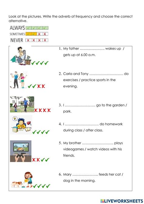Always Sometimes Never Online Activity Adverbs Worksheets English