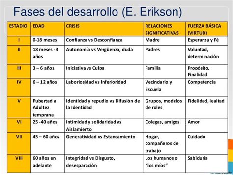 Etapas Del Desarrollo Psicosocial De Erikson Etapas Del Desarrollo Erikson