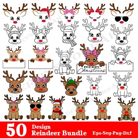 Christmas Reindeer Faces Svg Bundle Reindeer Frame Svg Merry Christmas