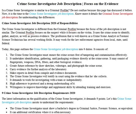 Crime Scene Investigator Job Description Focus On The Evidence Room