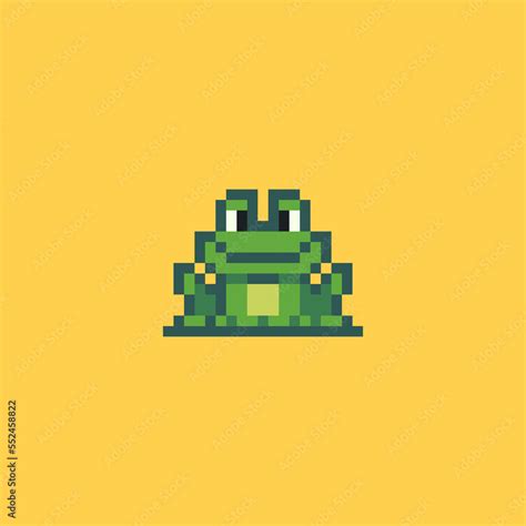 Cute Funny Frog Simple Pixel Art Style Cartoon 8 Bit Vector