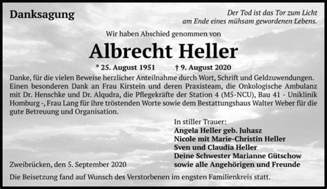 Traueranzeigen Von Albrecht Heller Saarbruecker Zeitung Trauer De