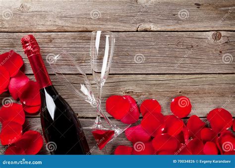 Champagne And Rose Petals Stock Photo Image Of Beautiful 70034826