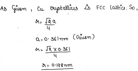 Copper Metal Has A Face Centred Cubic Structure With Unit Cell Length