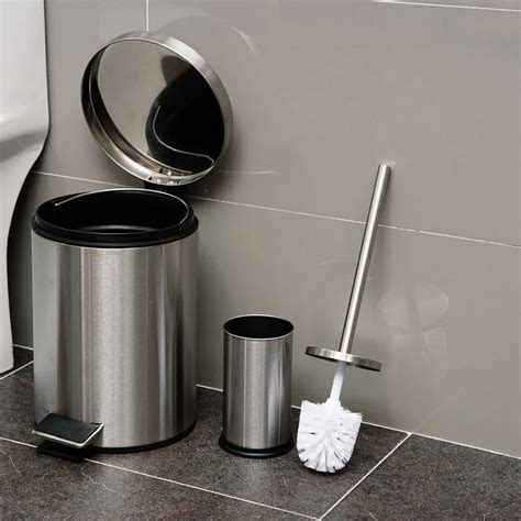 Stainless Steel Toilet Brush Holder Trash Can Bathroom Toilet Brush