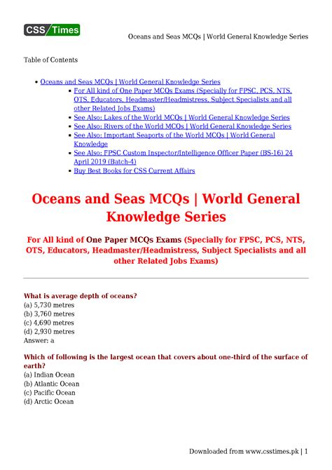 Solution Oceans And Seas Mcqs World General Knowledge Series Studypool