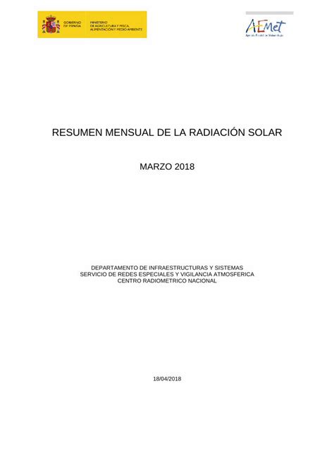 Pdf Resumen Mensual De La Radiaci N Solar Resumen Mensual De La