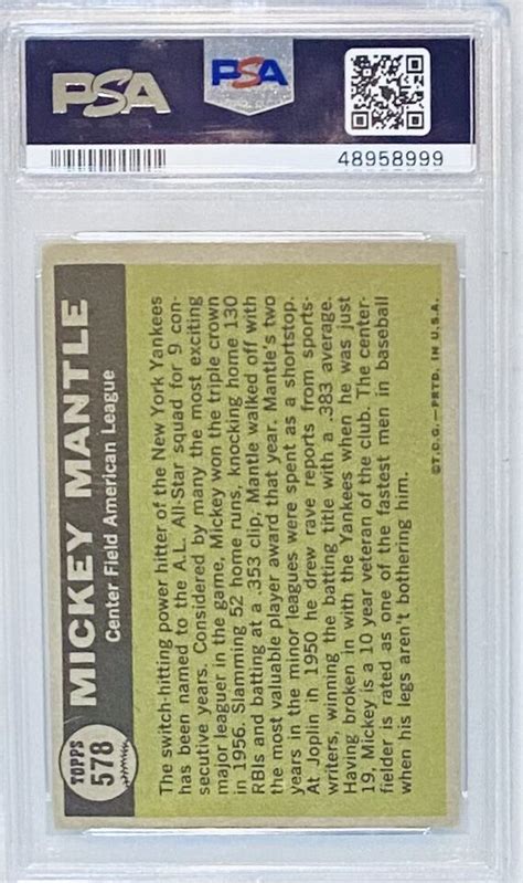 Topps Set Break Mickey Mantle All Star Psa Vg Hof Yankees