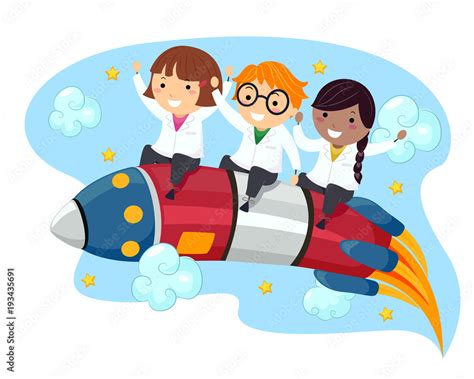 Stickman Kids Rocket Science Illustration Stock Vector | Adobe Stock