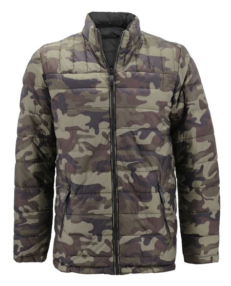 Mens Reversible Camo Lightweight Insulated Quilted Packable Puffer