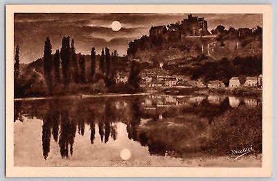 Antique Postcard Moonlight View Ch Teau De Beynac Beynac Et Cazenac