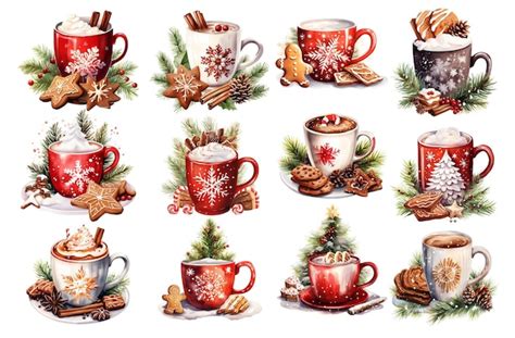 Premium PSD Christmas Hot Cocoa Watercolor Clipart Bundle
