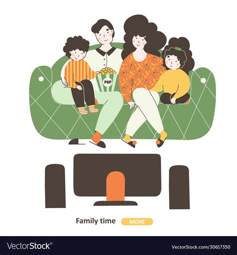 Cartoon with family watching movie flat Royalty Free Vector