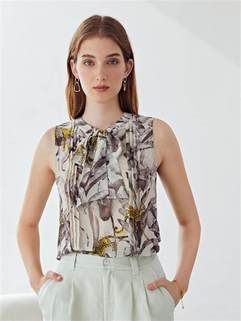 MOTF PREMIUM Top lino de leopardo fruncido Mode de Mujer SHEIN España