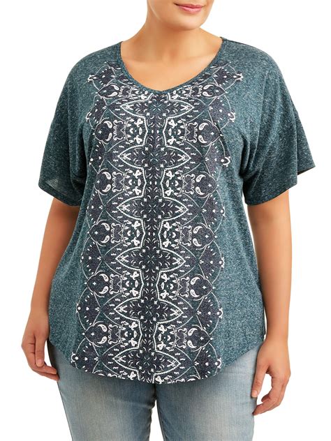 Terra And Sky Womens Plus Size Short Sleeve Graphic V Neck T Shirt