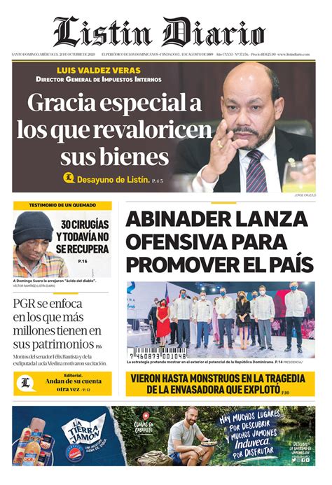 Portada Periódico Listín Diario Miércoles 21 De Octubre 2020