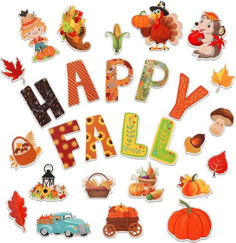 Kinbom 56pcs Happy Fall Cut Outs Autumn Element Cutouts Leaves Pumpkin With 100pcs Glue Points