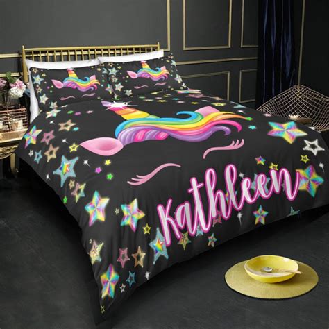 Personalized Custom Cute Purple Unicorn Lash Bedding Set Unilovers