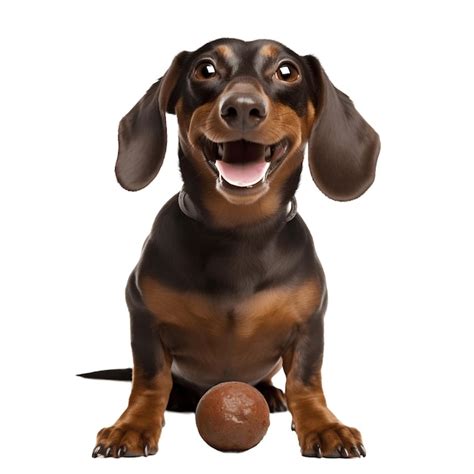 Um C O Dachshund Feliz Est Sentado Uma Bola Isolada No Fundo