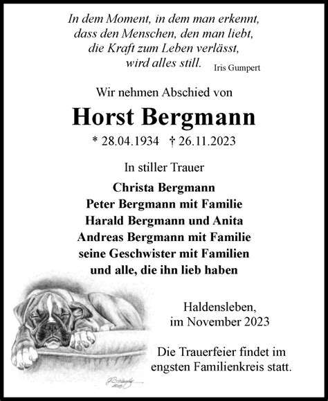 Traueranzeigen Von Horst Bergmann Abschied Nehmen De