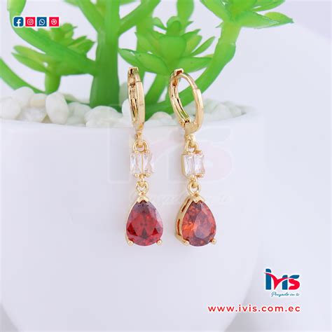 Aretes Rodinado Quirúrgico con Zircón y Cristal Rojo Rubí Joyería