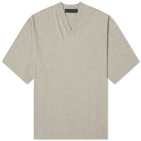 Fear Of God Essentials Spring Logo V Neck T Shirt Dark Heather Oatmeal End Us