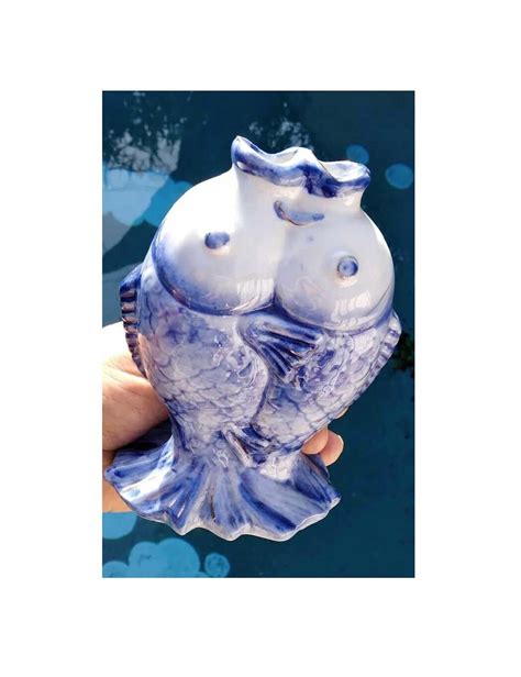 Adorable Vintage Chinese White And Blue Porcelain Koi Fish Kissing Vase