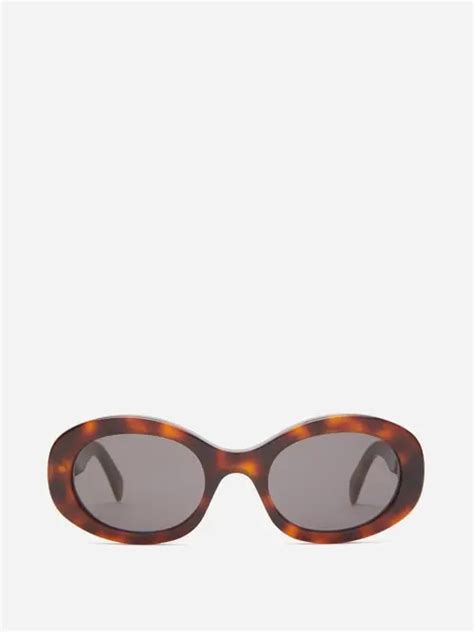 Celine Triomphe Oval Acetate Sunglasses Tortoiseshell Editorialist