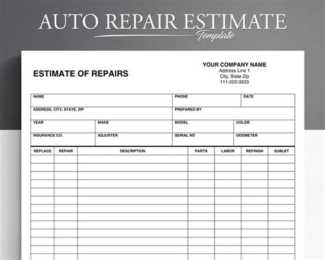 Auto Repair Estimate Body Shop Estimate Auto Body Estimator Etsy