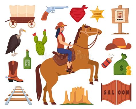 Wild West Icons Set Western And Cowboy Elements Stock Vector