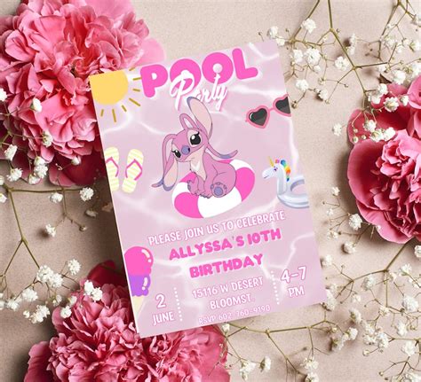 Stitch Angel Pool Party Birthday Invitation Stitch And Etsy